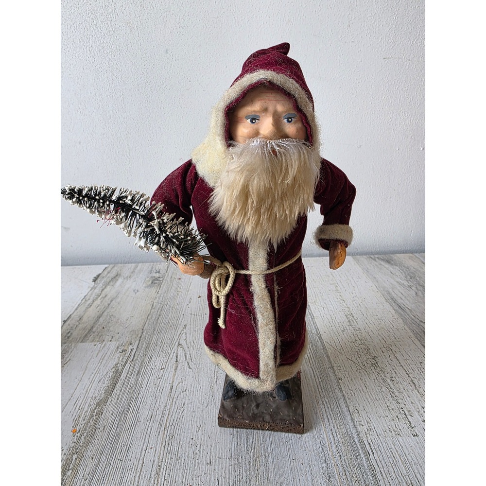 Vintage paper mache Santa woodcutter tree figurine statue velvet‎ Victorian